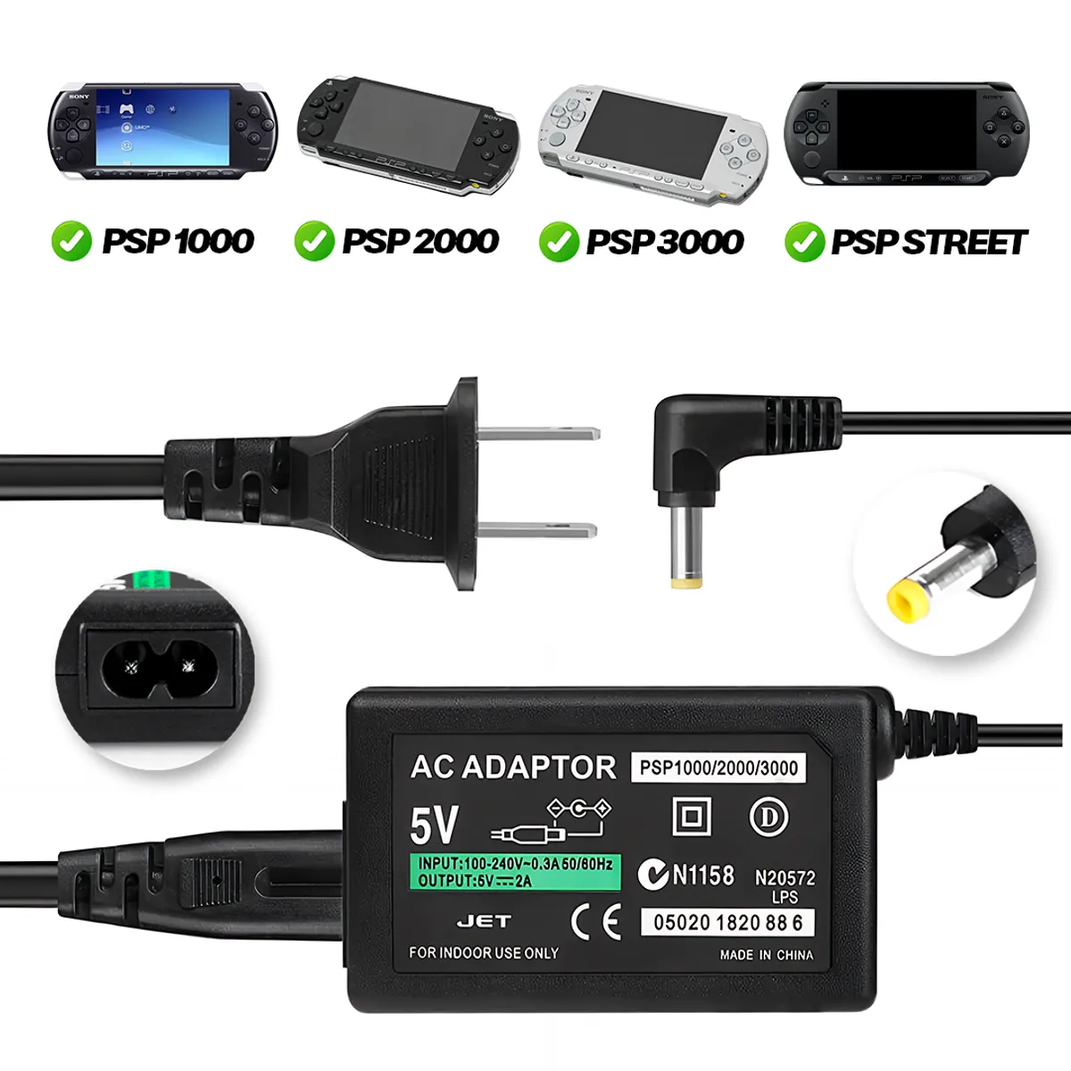 GENERICO - Cargador para PSP 1000, 2000 y 3000 Compatible con Múltiples Versiones