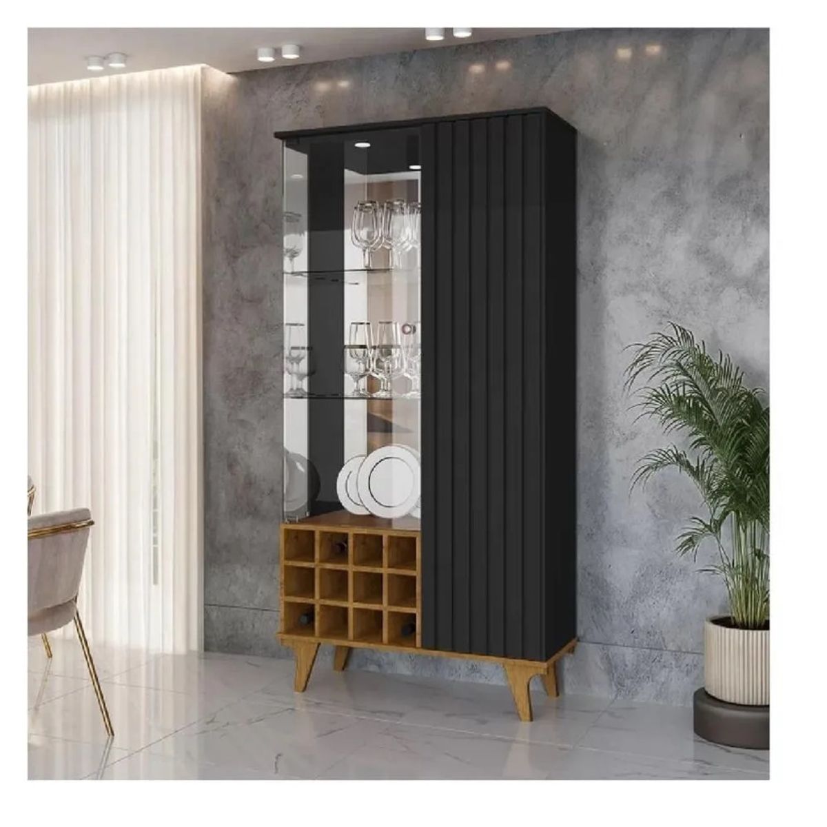 TU MESITA - Vitrina portaVinos TU MESITA Lissy color NegroHaya 2 puerta