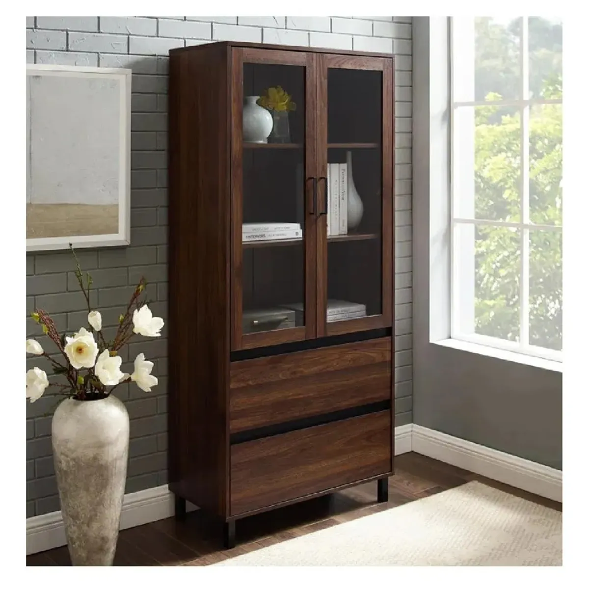 TU MESITA - Vitrina Rústica TU MESITA Paris color Marrón 2 puerta 2 cajones