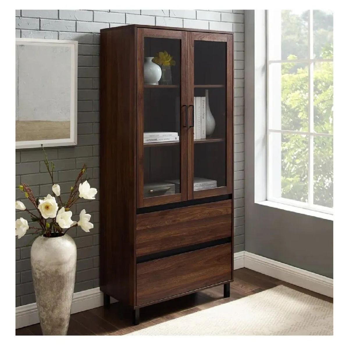 TU MESITA - Vitrina Rústica TU MESITA Paris color Marrón 2 puerta 2 cajones