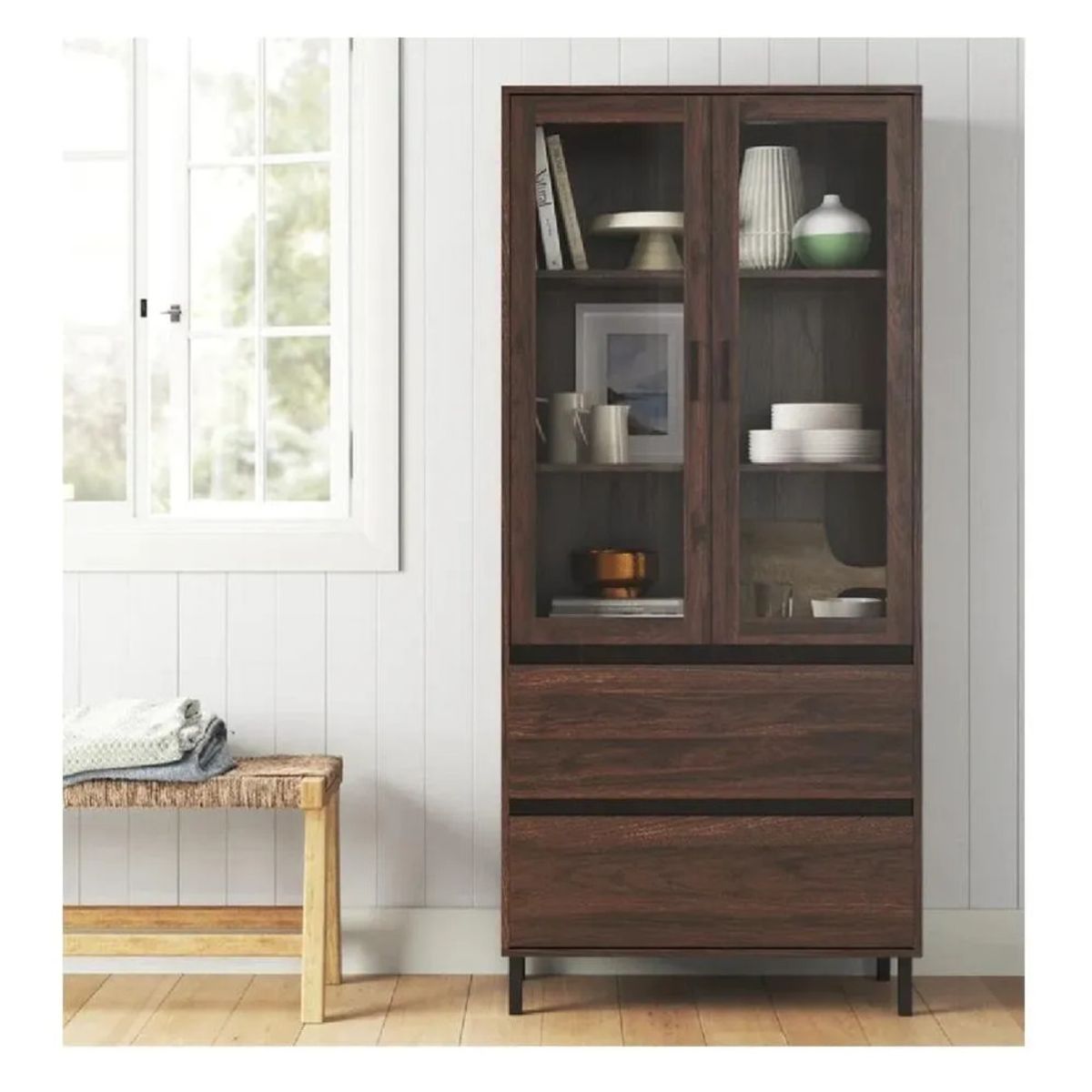 TU MESITA - Vitrina Rústica TU MESITA Paris color Marrón 2 puerta 2 cajones