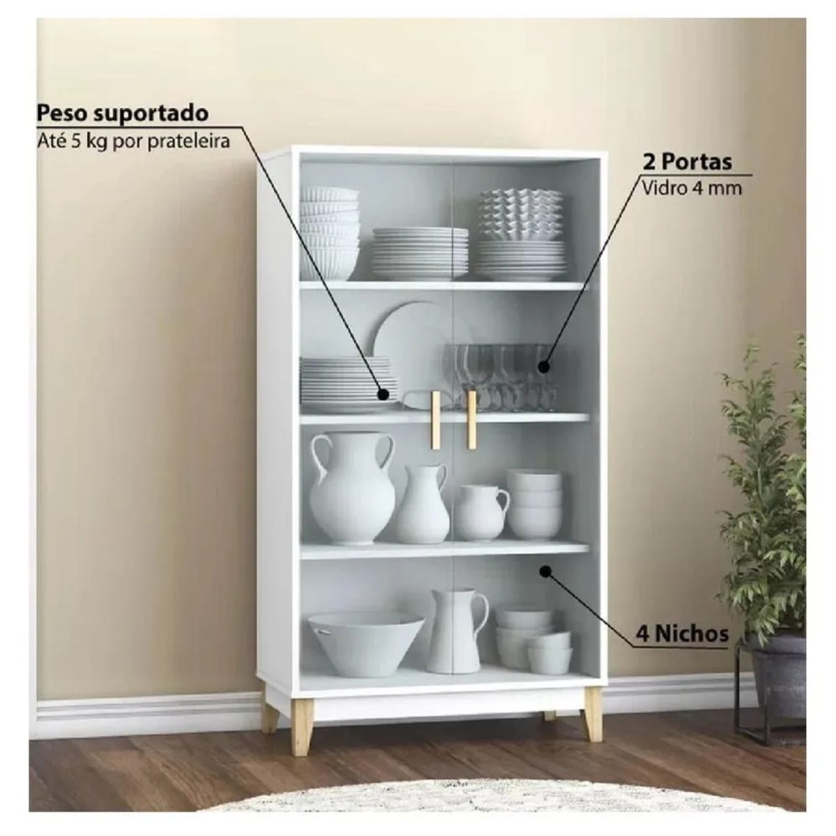 TU MESITA - Vitrina Vajillera TU MESITA Leonor 2 puertas color Blanco