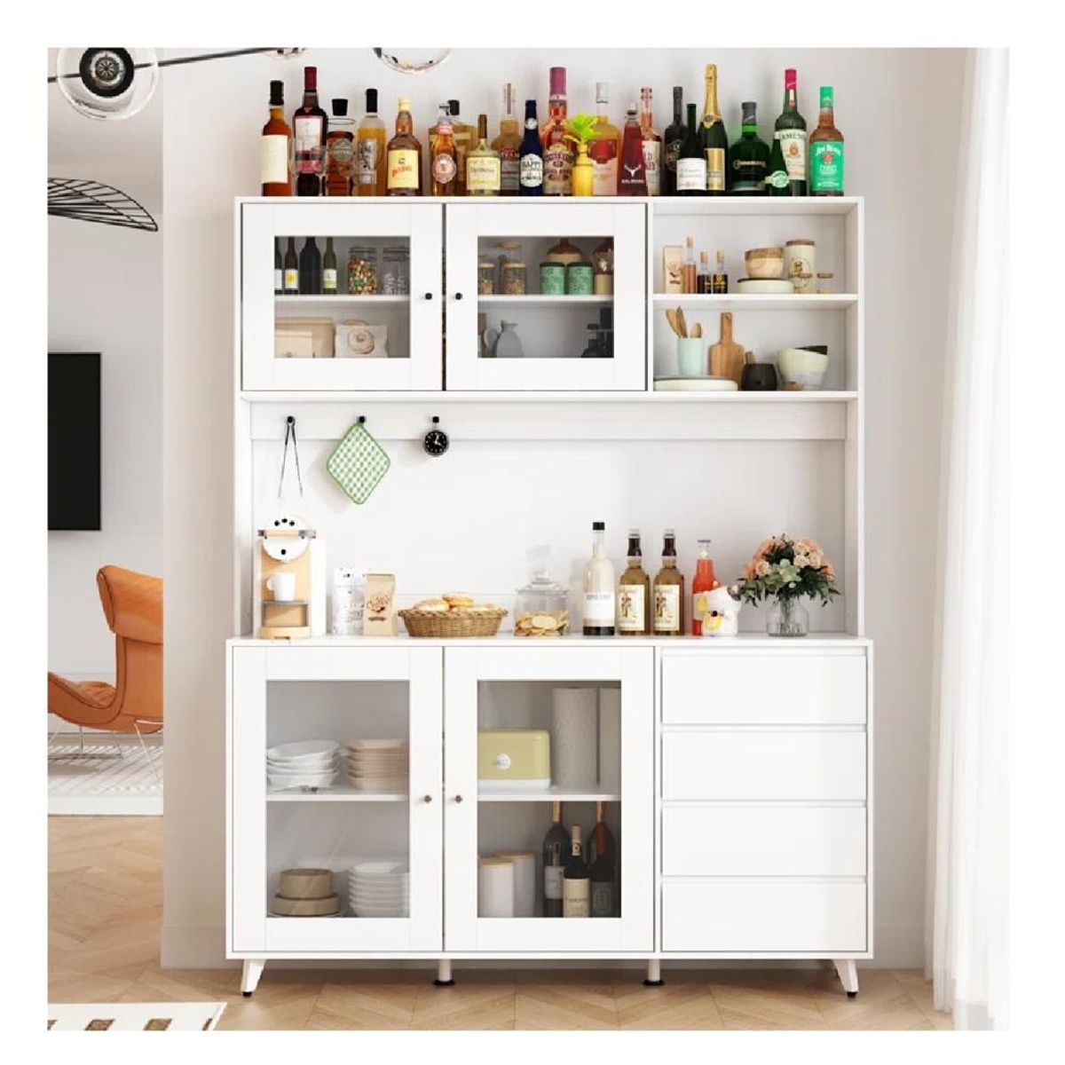 TU MESITA - Alacena Moderna TU MESITA Maretto color Blanco 4 puertas 4 cajones