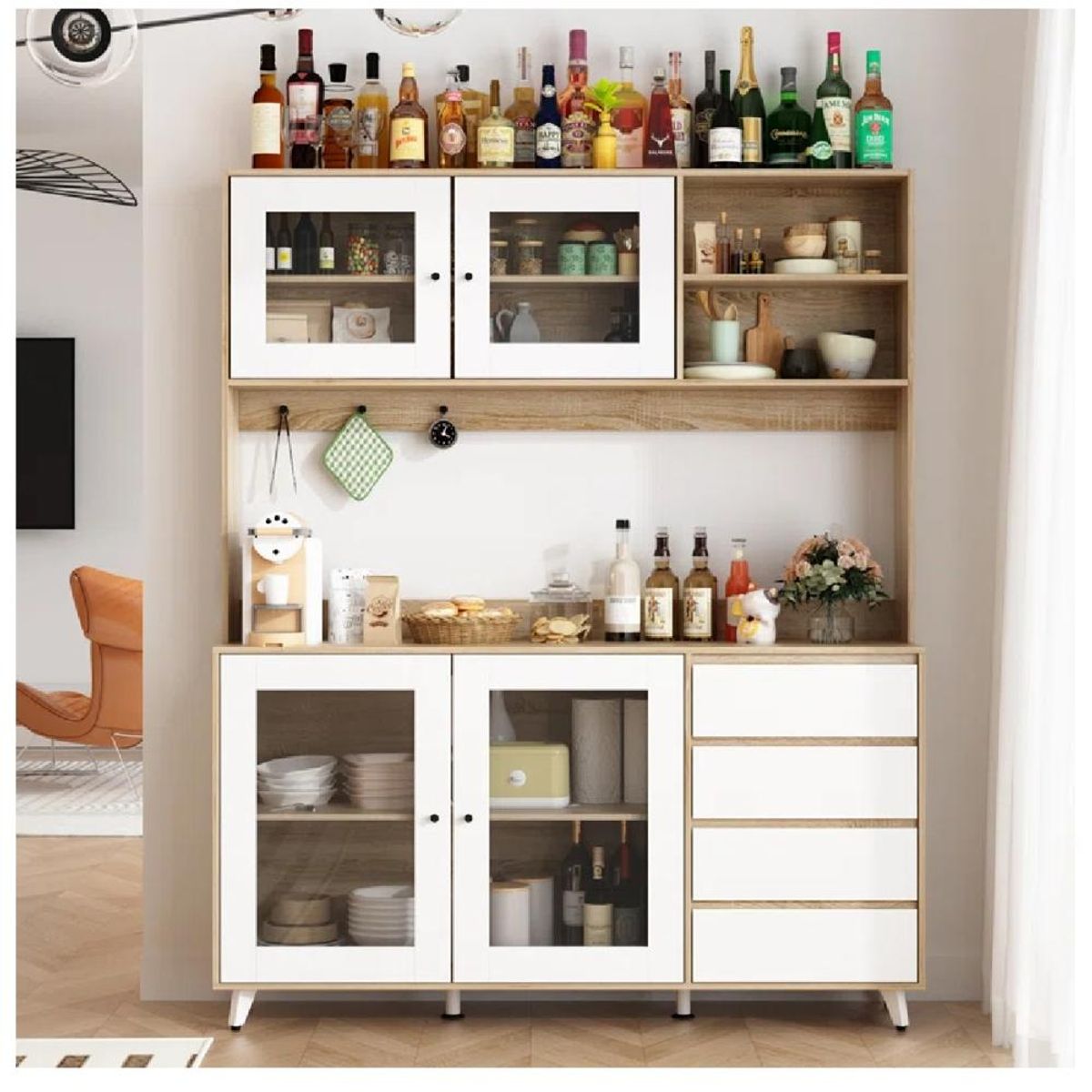 TU MESITA - Alacena Moderna TU MESITA Maretto BlancoMarrón 4 puertas 4 cajones