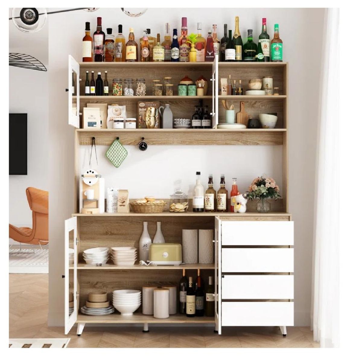 TU MESITA - Alacena Moderna TU MESITA Maretto BlancoMarrón 4 puertas 4 cajones