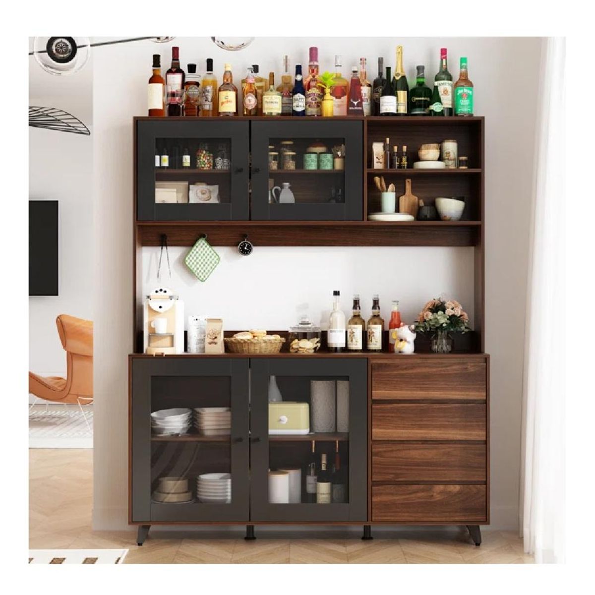 TU MESITA - Alacena Moderna TU MESITA Maretto NegroMarrón 4 puertas 4 cajones