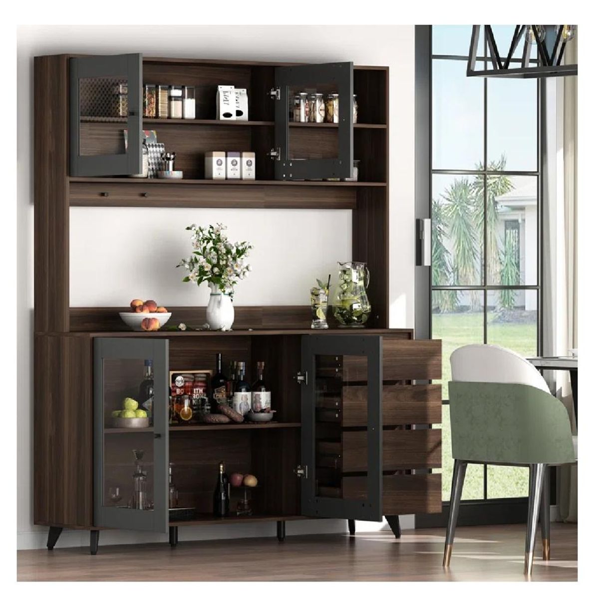 TU MESITA - Alacena Moderna TU MESITA Maretto NegroMarrón 4 puertas 4 cajones