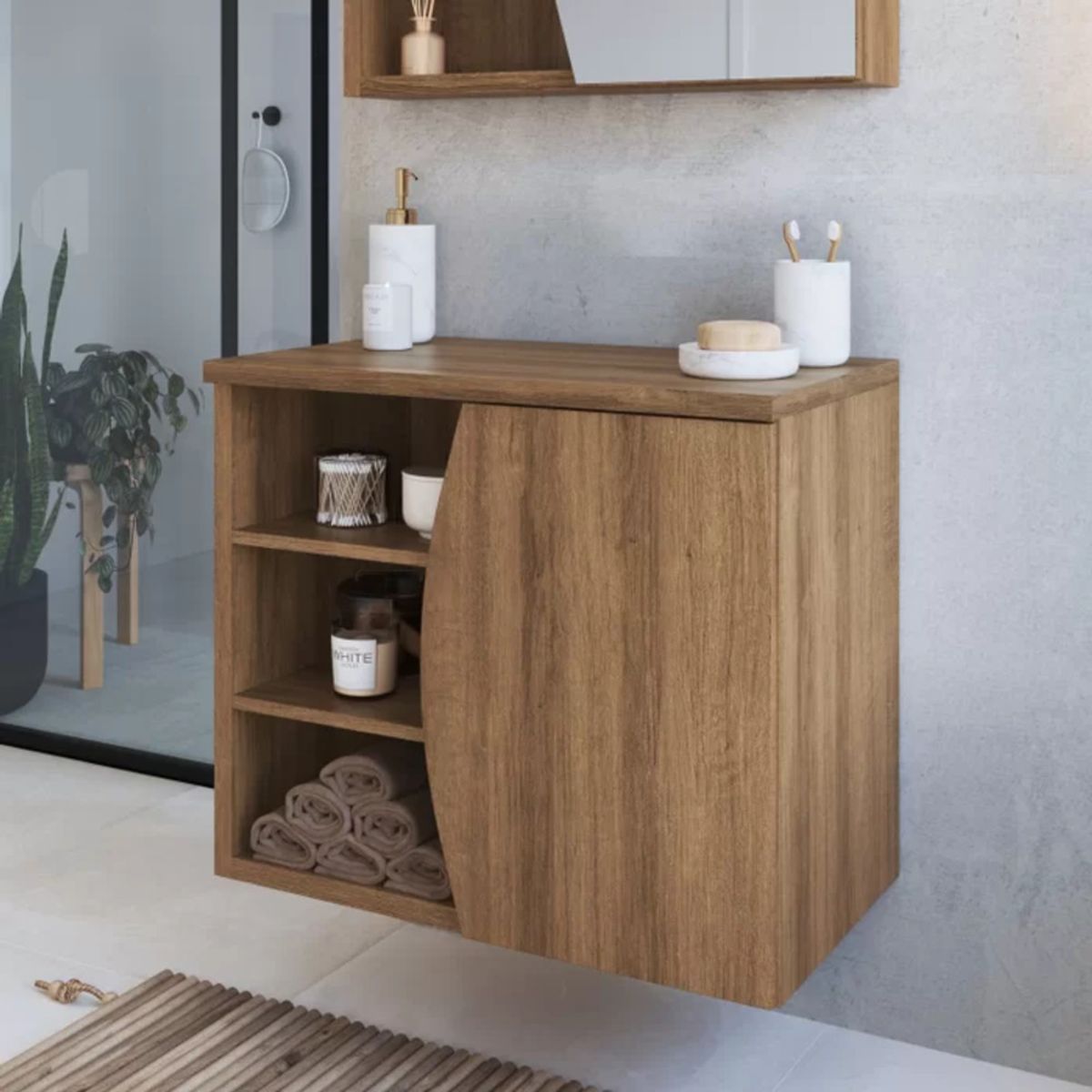 TU MESITA - Armario de Baño Flotante Marvin color Marrón 1 puerta TU MESITA