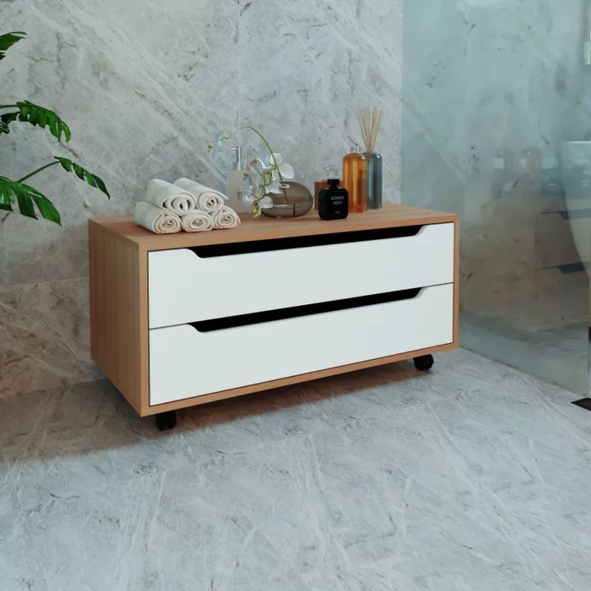 TU MESITA - Cómoda de Baño Caroline con ruedas 2 cajones TU MESITA BlancoHaya