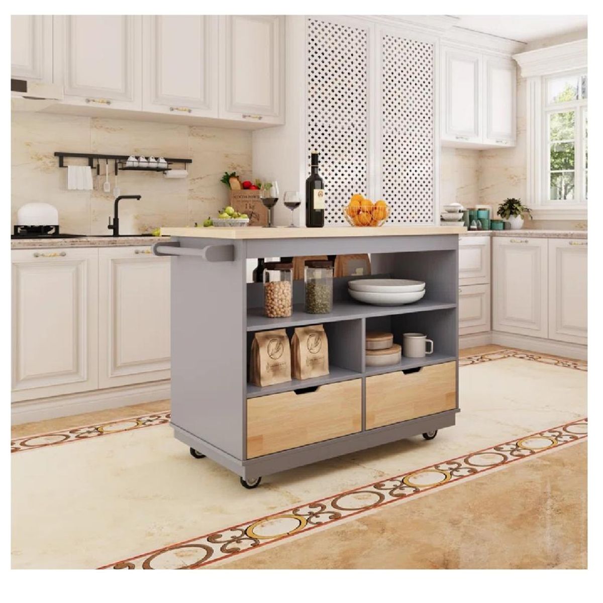 TU MESITA - Isla de Cocina con Ruedas TU MESITA Nazca Melamina 18mm color GrisDuna