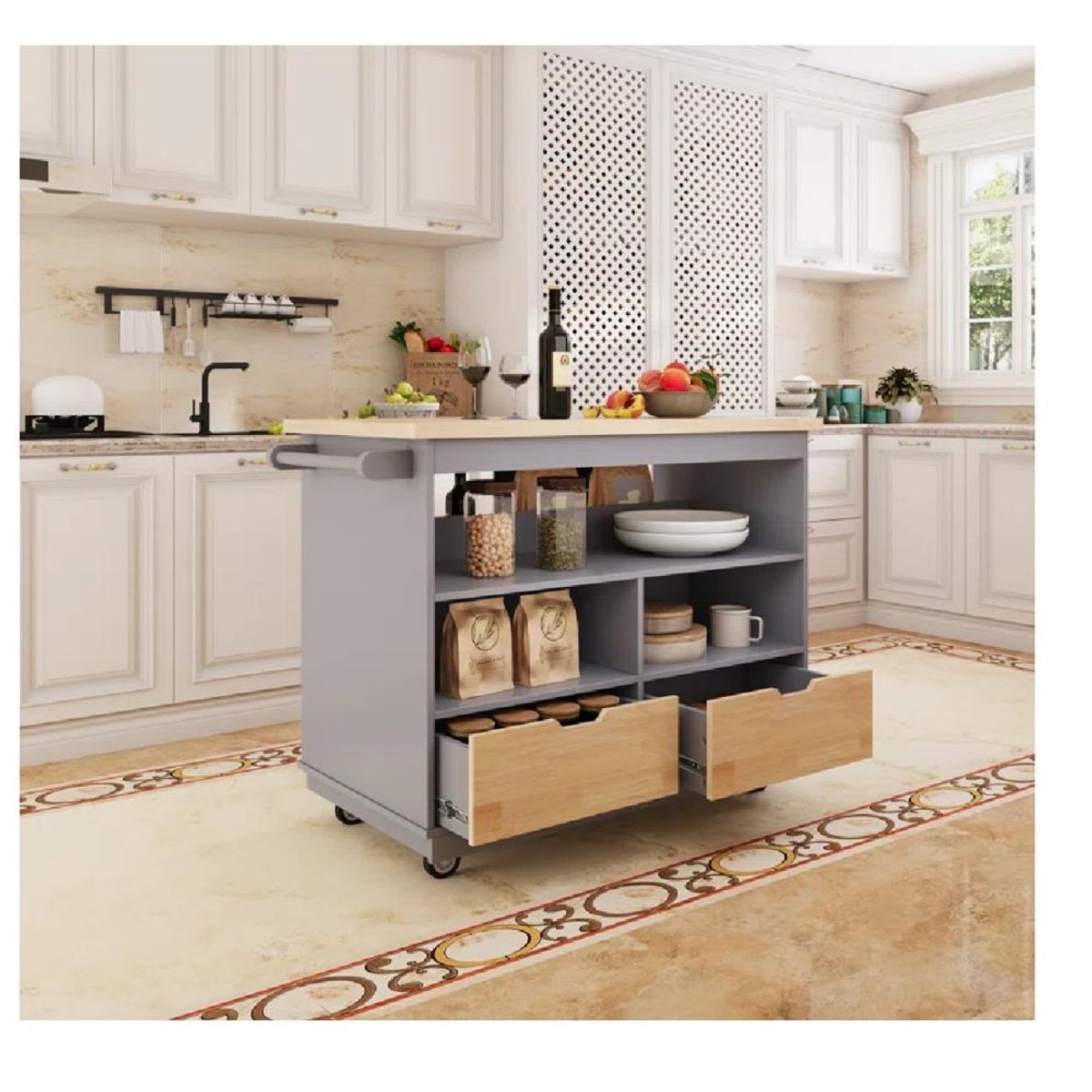 TU MESITA - Isla de Cocina con Ruedas TU MESITA Nazca Melamina 18mm color GrisDuna