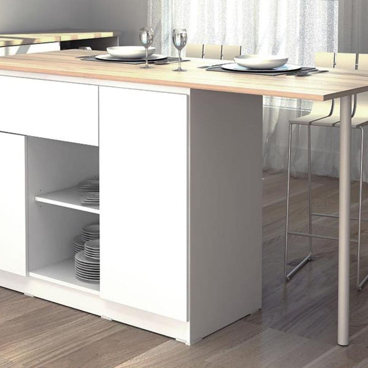 TU MESITA - Isla de Cocina Moderna Rinaldi 2 puertas 1 cajón TU MESITA