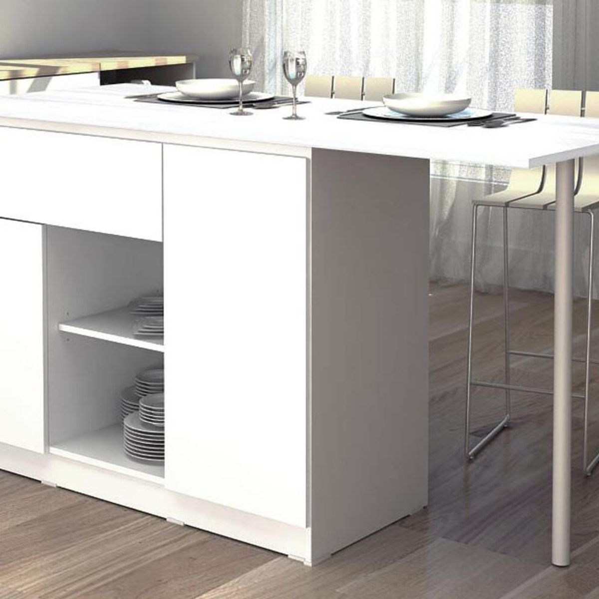 TU MESITA - Isla de Cocina Moderna Rinaldi 2 puertas 1 cajón TU MESITA Blanco