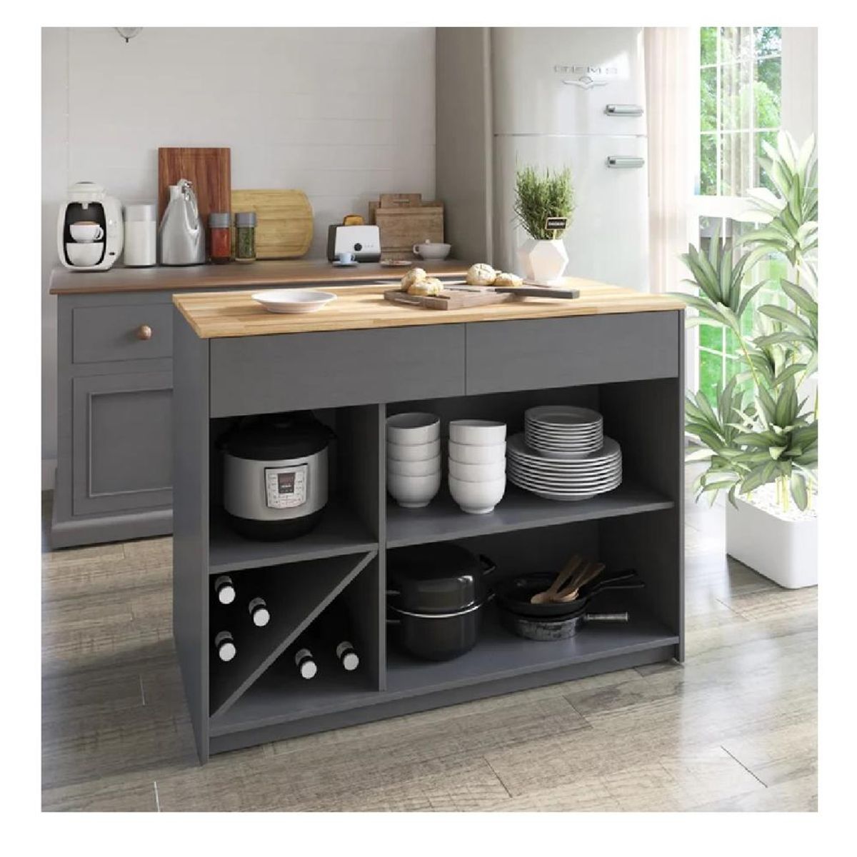 TU MESITA - Isla de Cocina Moderna TU MESITA Patricia Gris OscuroDuna 2 cajones