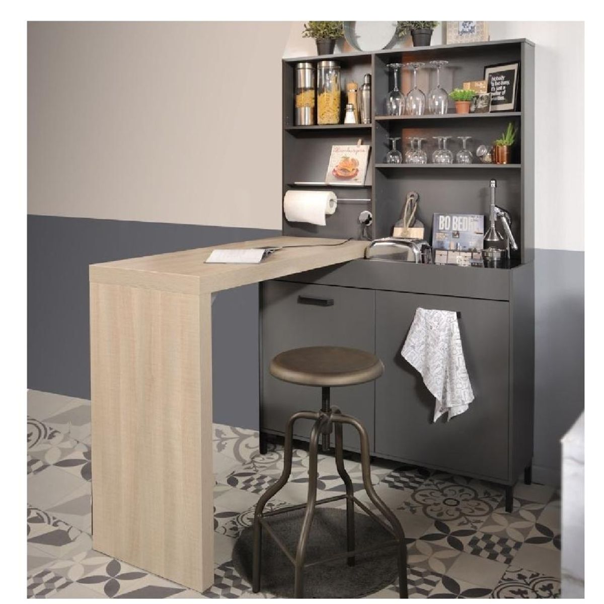TU MESITA - Mueble de Cocina 3x1 Moderno TU MESITA Tauro NegroRoble 2 puertas