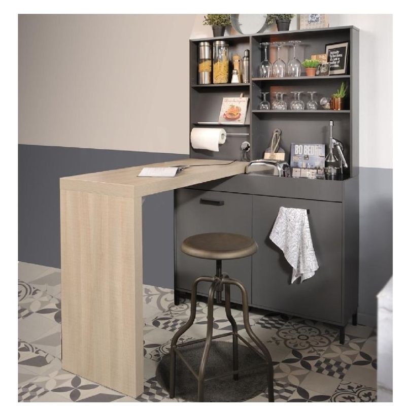 TU MESITA - Mueble de Cocina 3x1 Moderno TU MESITA Tauro NegroRoble 2 puertas