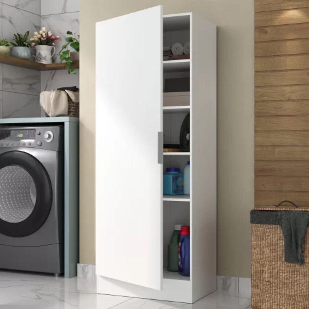 TU MESITA - Mueble para lavanderia multiusos 1 puerta Jacob color blanco TU MESITA