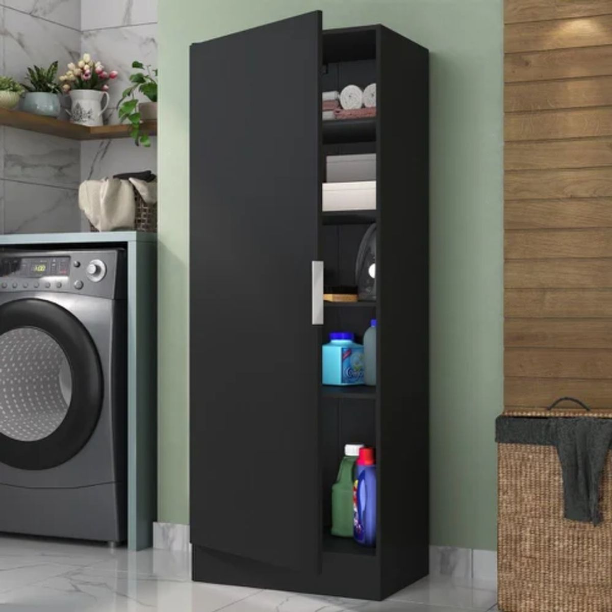 TU MESITA - Mueble para Lavanderia multiusos 1 puerta Jacob color Negro TU MESITA