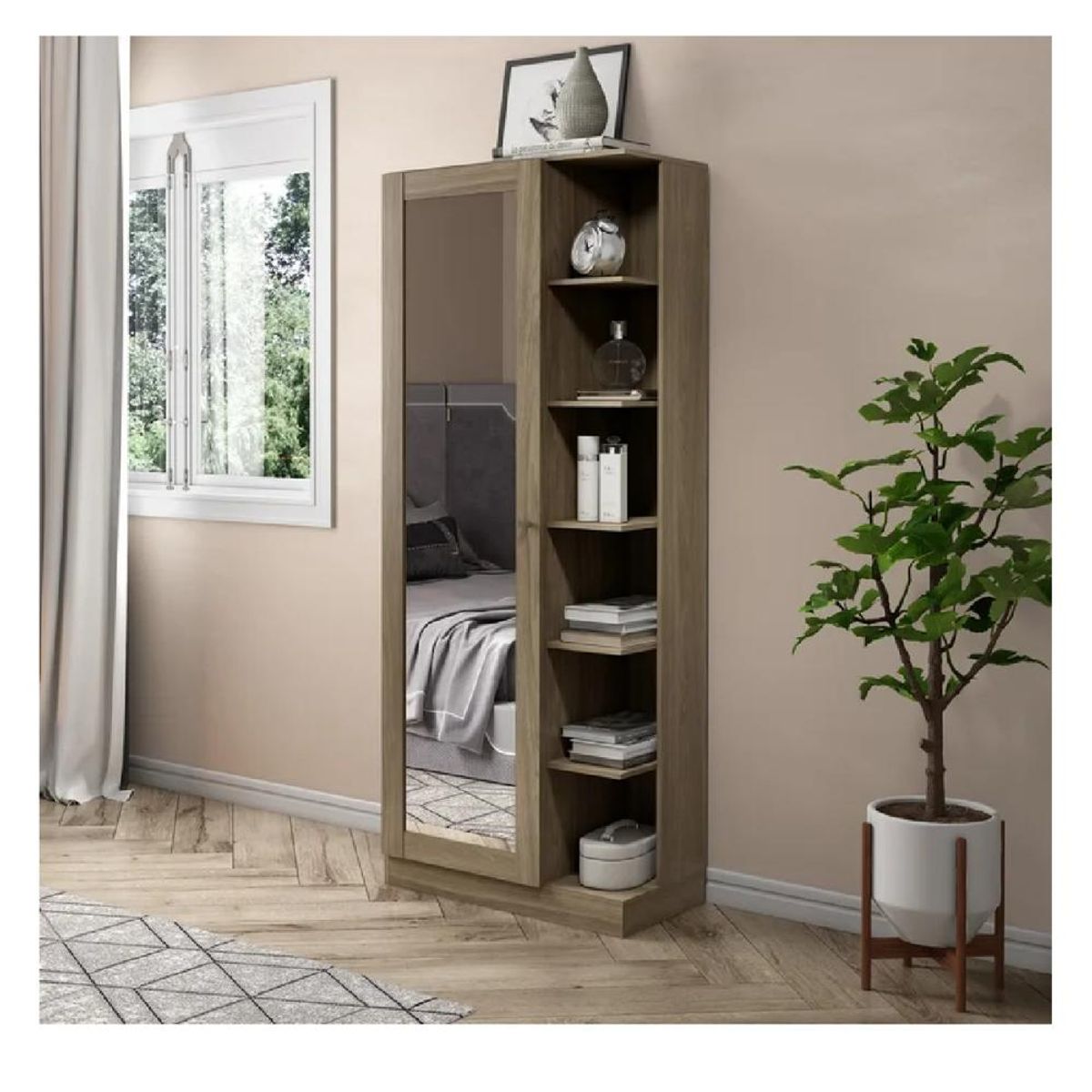 TU MESITA - Zapatera Alta Ariel TU MESITA con Espejo Color Marrón Rústico 1 puerta