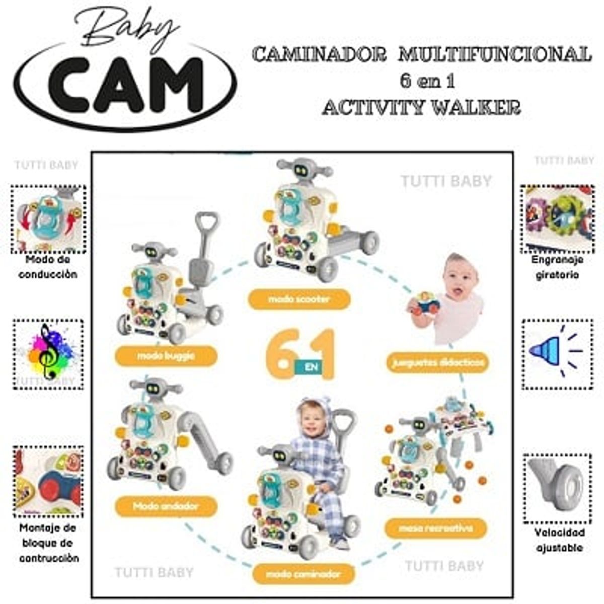 CAM - ANDADOR CAMINADOR MULTIFUNCIONAL 6 EN 1 MUSICAL - GRIS