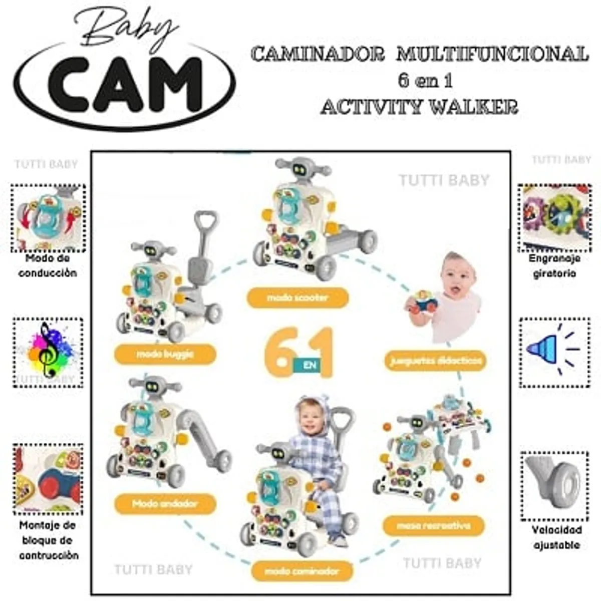 CAM - ANDADOR CAMINADOR MULTIFUNCIONAL 6 EN 1 MUSICAL - GRIS