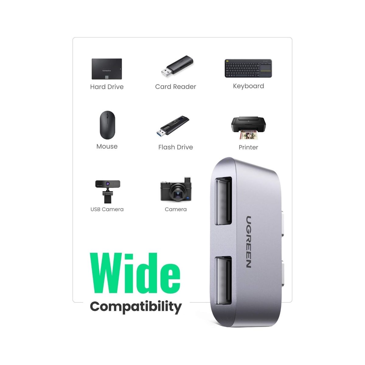 UGREEN - Hub 2 en 2 USB 3.1 Mini UGREEN