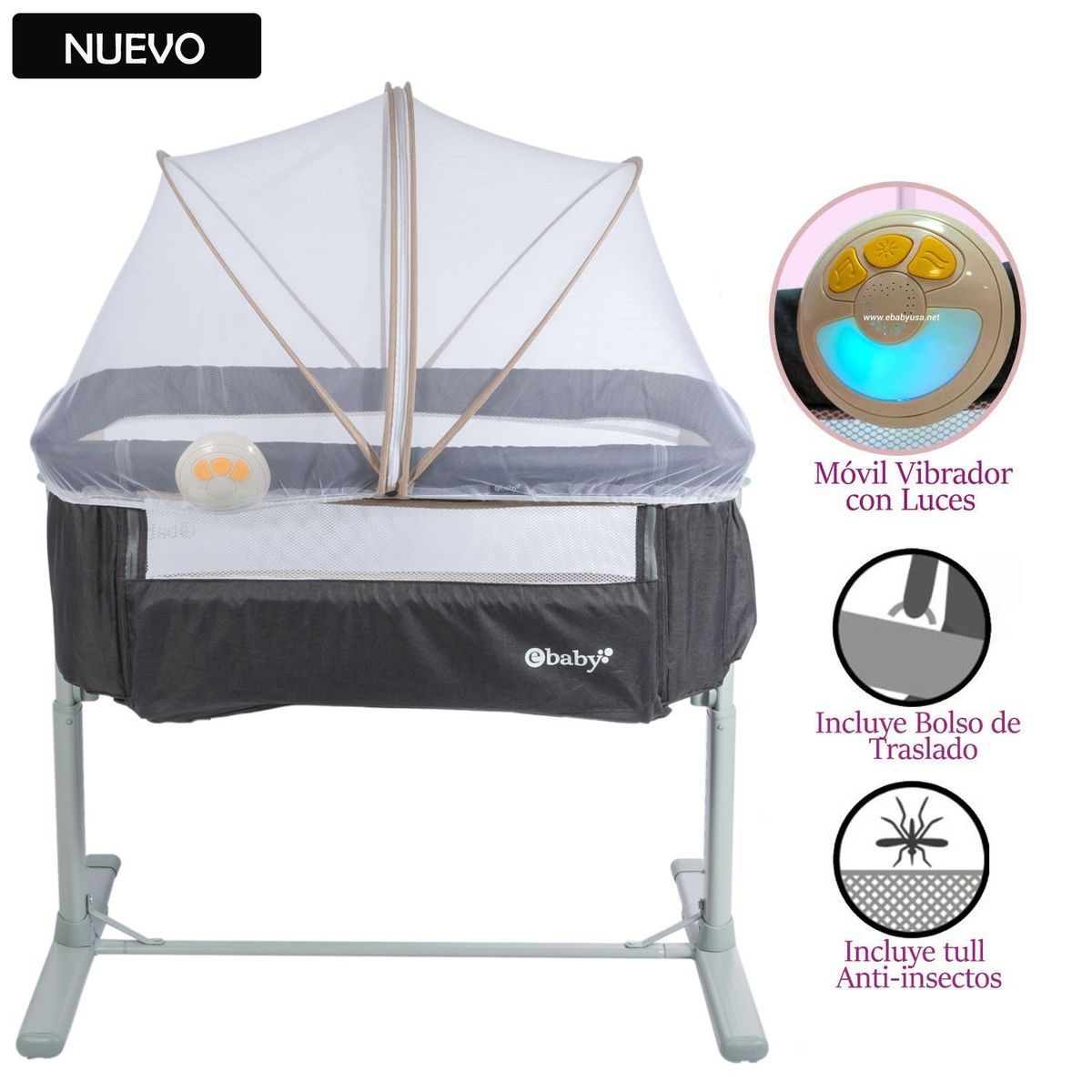 EBABY - Cuna Colecho Ebaby Musical y Vibrador TAMI Beige