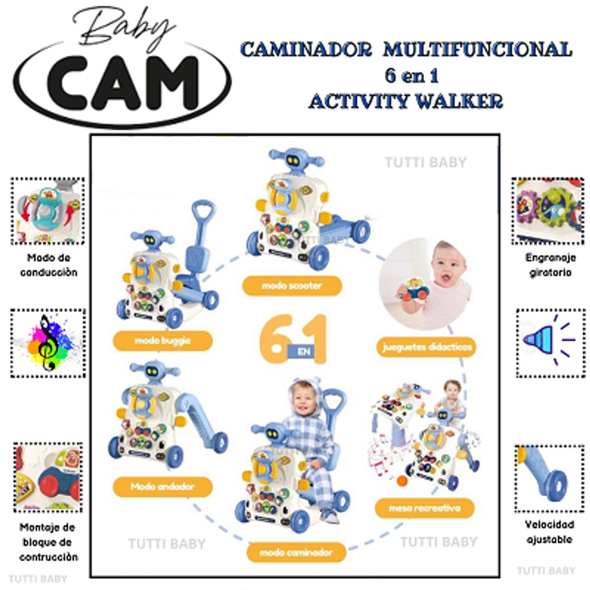 CAM - ANDADOR CAMINADOR MULTIFUNCIONAL 6 EN 1 MUSICAL - CELESTE