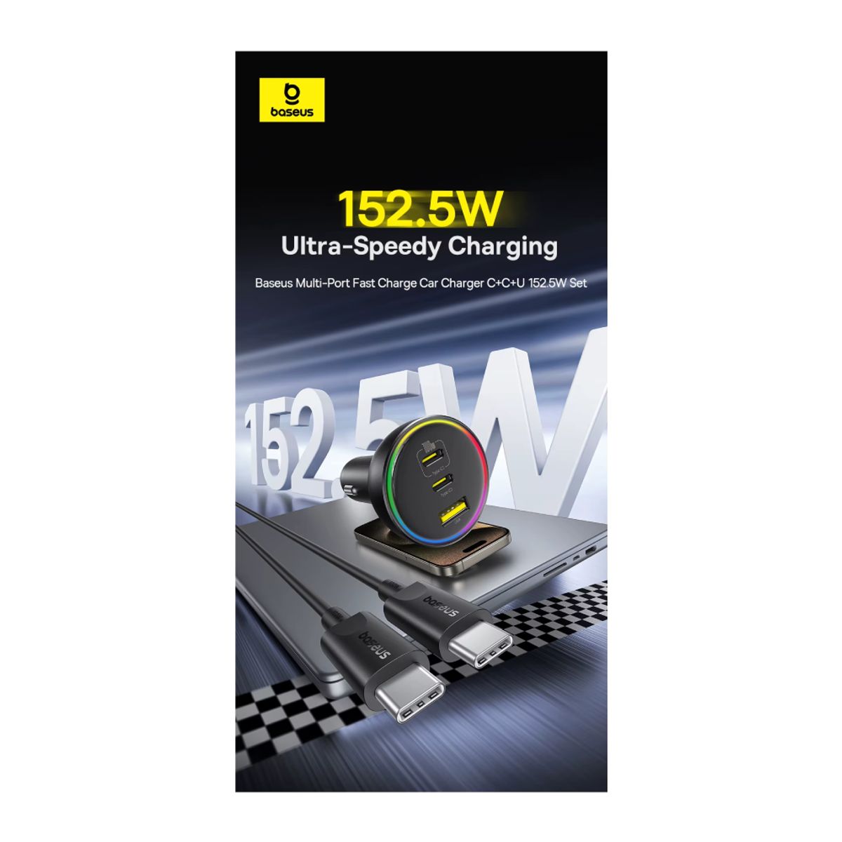 BASEUS - Cargador Auto Baseus 152w Carga Rapida Para iPhone Android