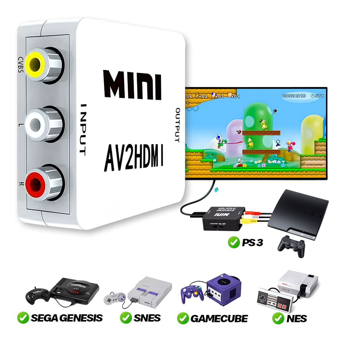 GENERICO - Convertidor Universal Audio y Video AV RCA a HDMI