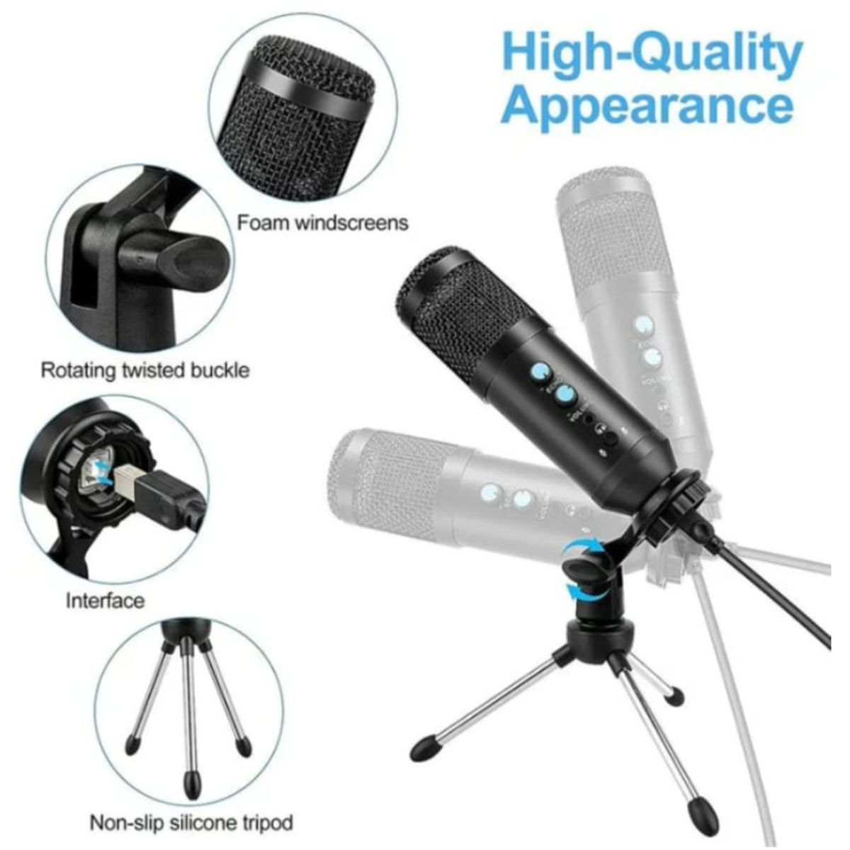 ROHS - Micrófono Condensador Con Tripode Para Streaming Podcast Lives