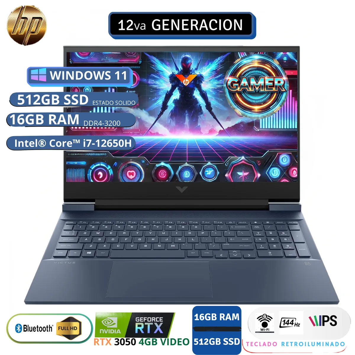 HP - Gamer HP Intel Core i7 RTX 3050 16GB 512 GB SSD Victus 12va Gen 15.6'' 15-fa0007la