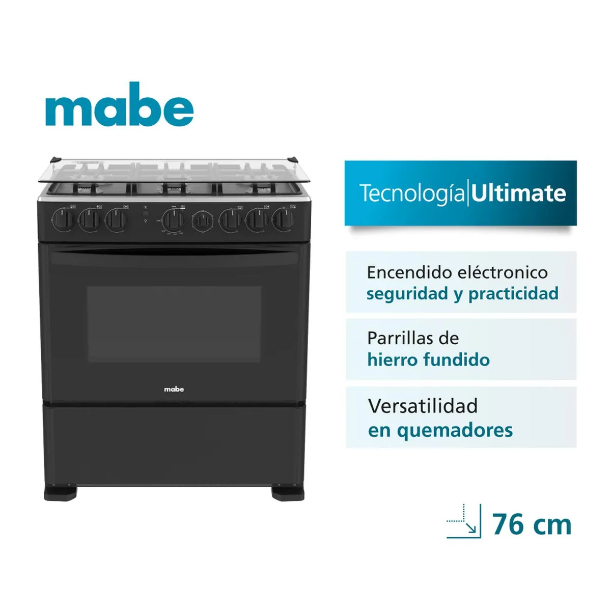 MABE - Cocina de Piso a Gas 76 cm Negro Mabe CMP3020FN1