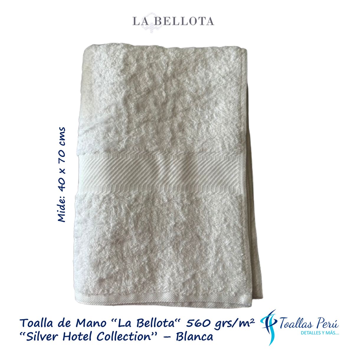 LA BELLOTA - Toalla Mano Blanco 560 grs 40×70 cm "La Bellota" Silver Hotelera