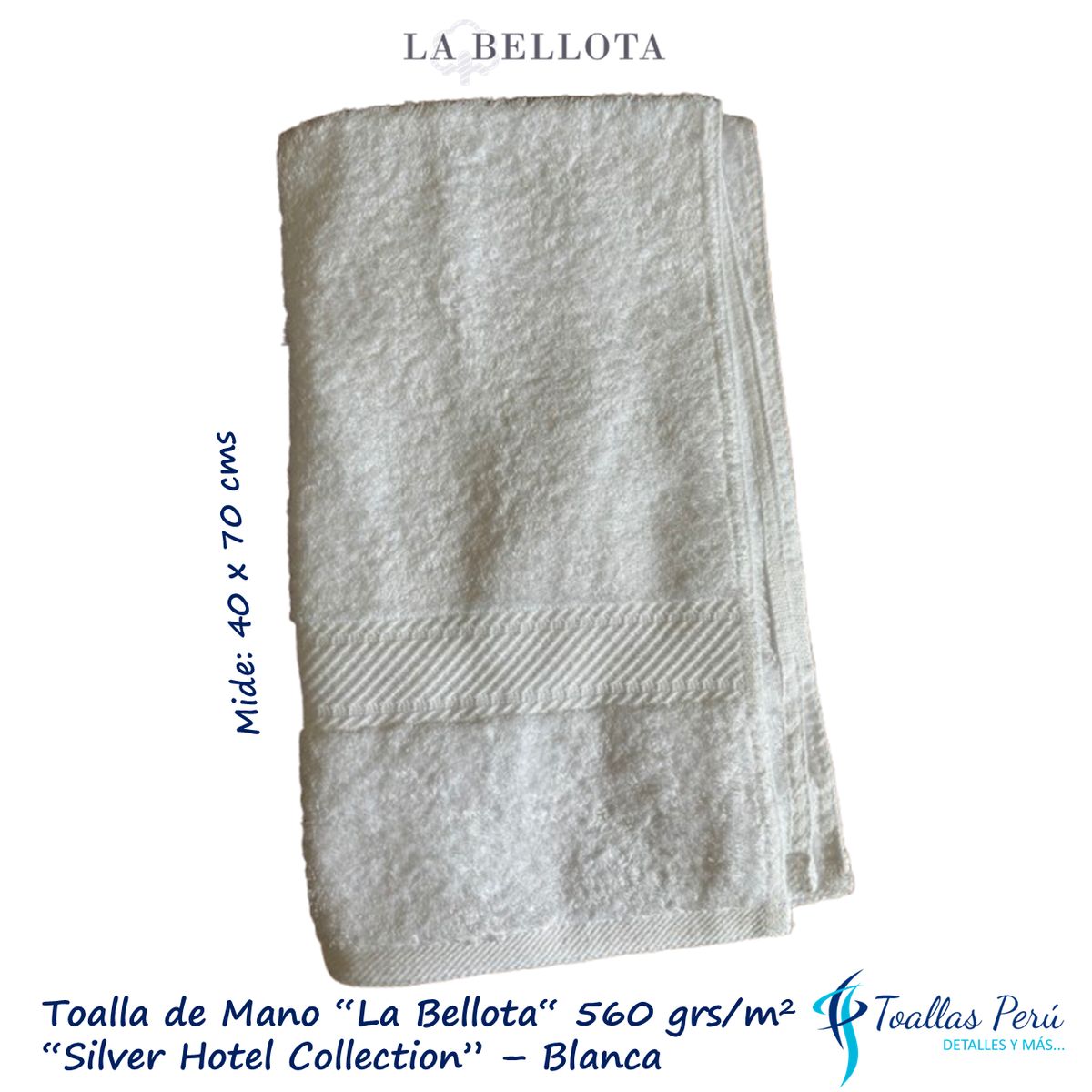 LA BELLOTA - Toalla Mano Blanco 560 grs 40×70 cm "La Bellota" Silver Hotelera