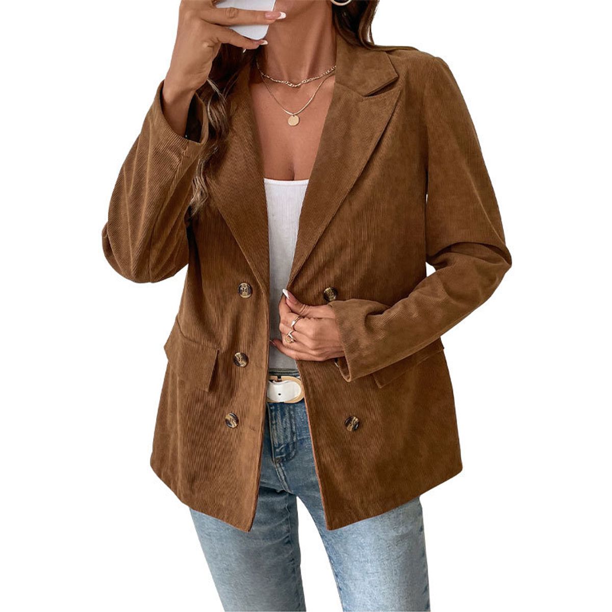GIOIO - Chaqueta Mujer Pana Ajustada Casual Elegante