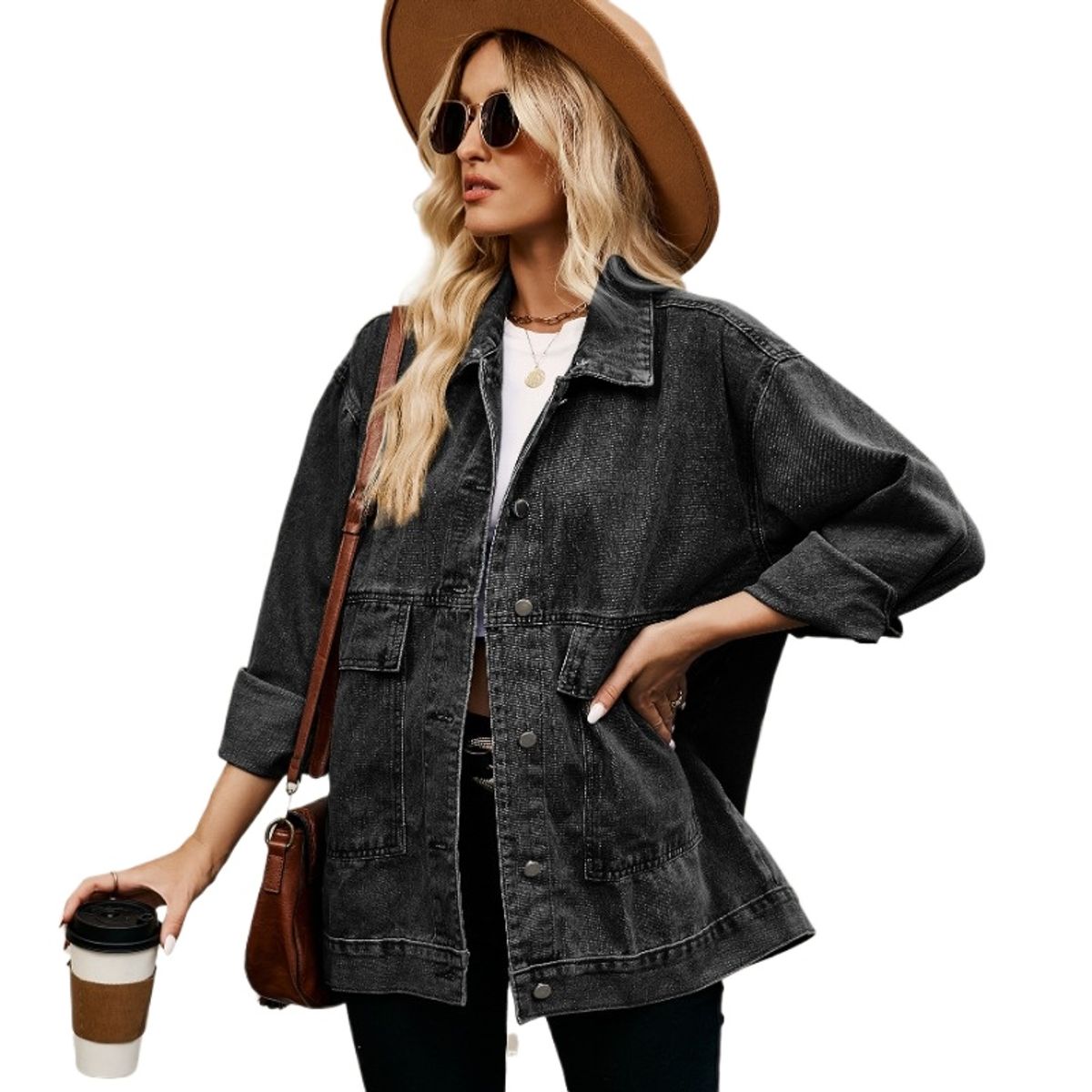 GIOIO - Chaqueta denim mujer clasica holgada retro estiliza casual