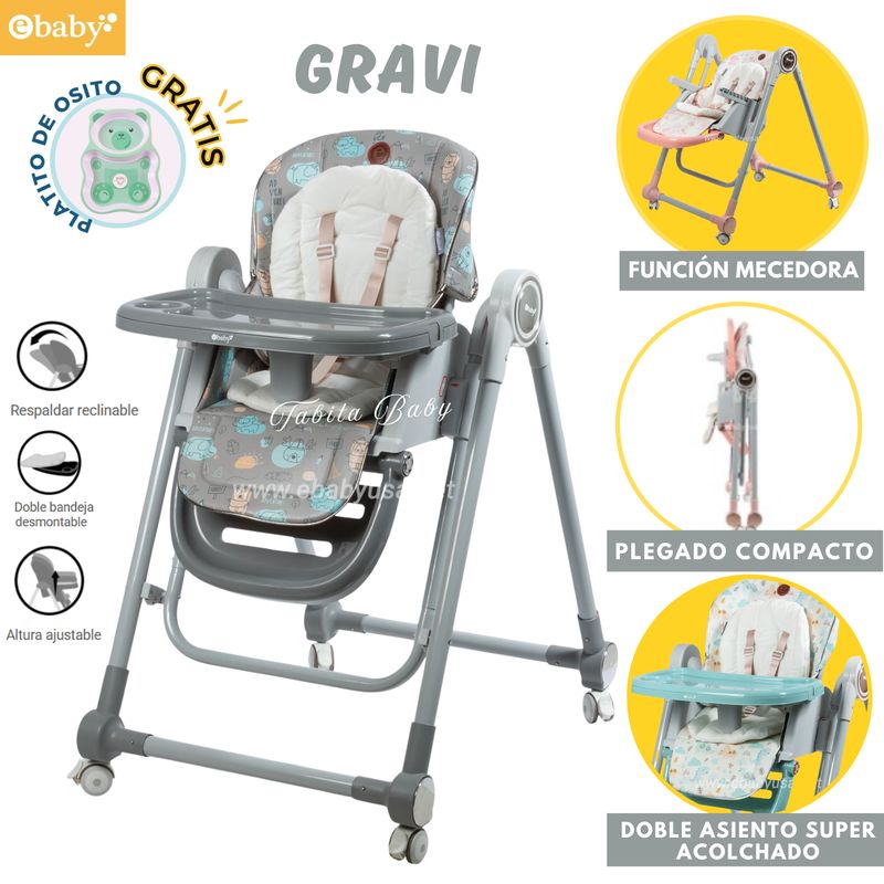 EBABY - Silla de comer Gravi Plegable con mecedora Gris