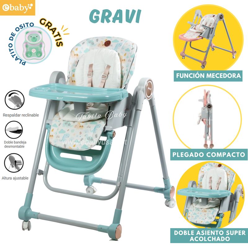 EBABY - Silla de comer Plegable con mecedora GRAVI Verde
