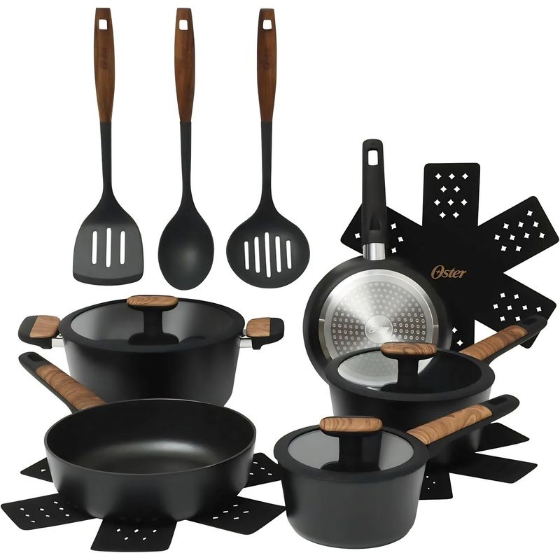OSTER - Juego de Ollas 14 Piezas Aluminio Forjado Oster Oxburg Negro