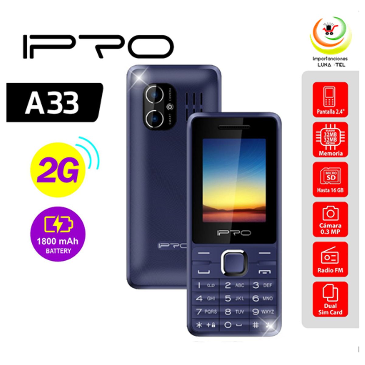 IPRO - CELULAR BASICO IPRO A33  2G PANTALLA 2.4"