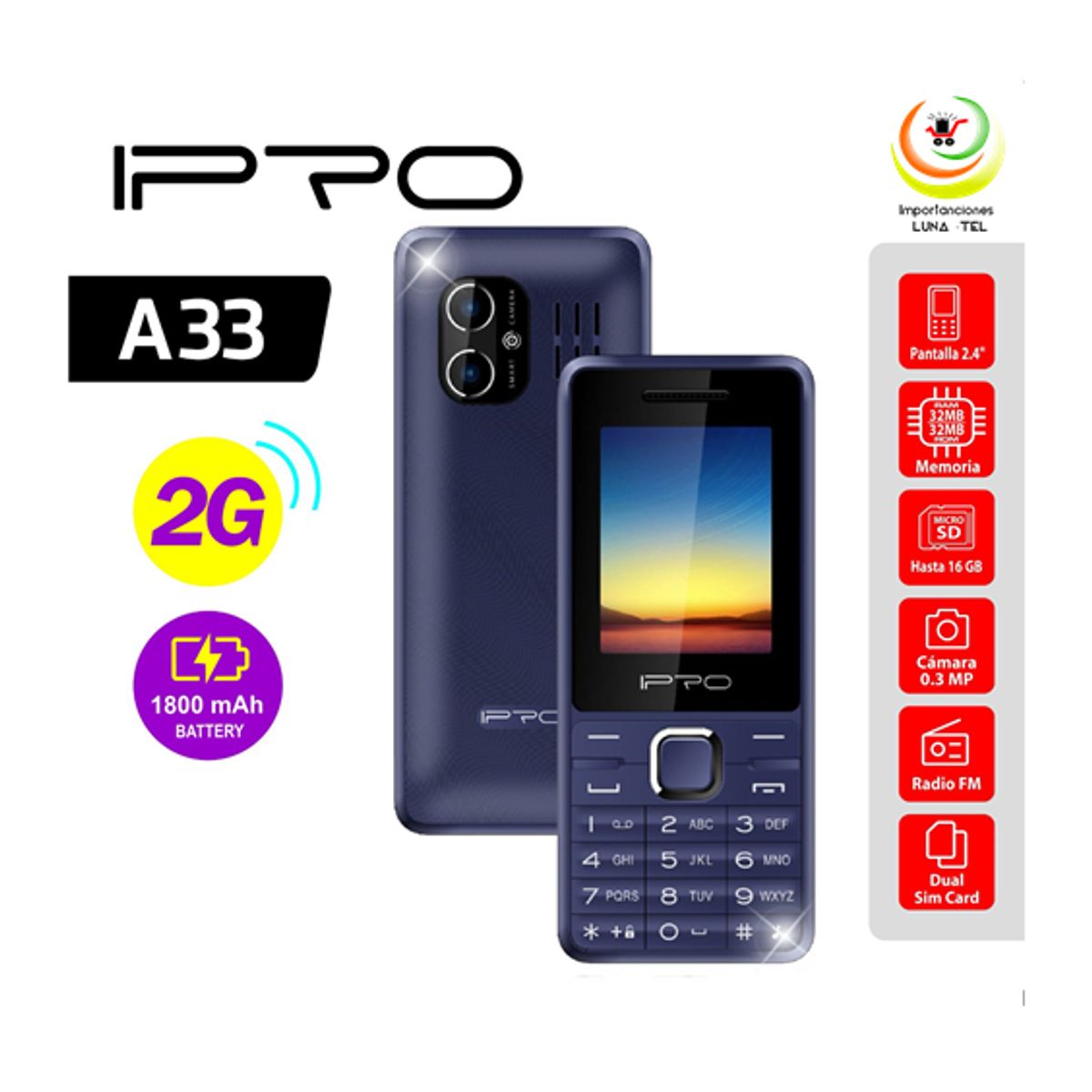 IPRO - CELULAR BASICO IPRO A33  2G PANTALLA 2.4"