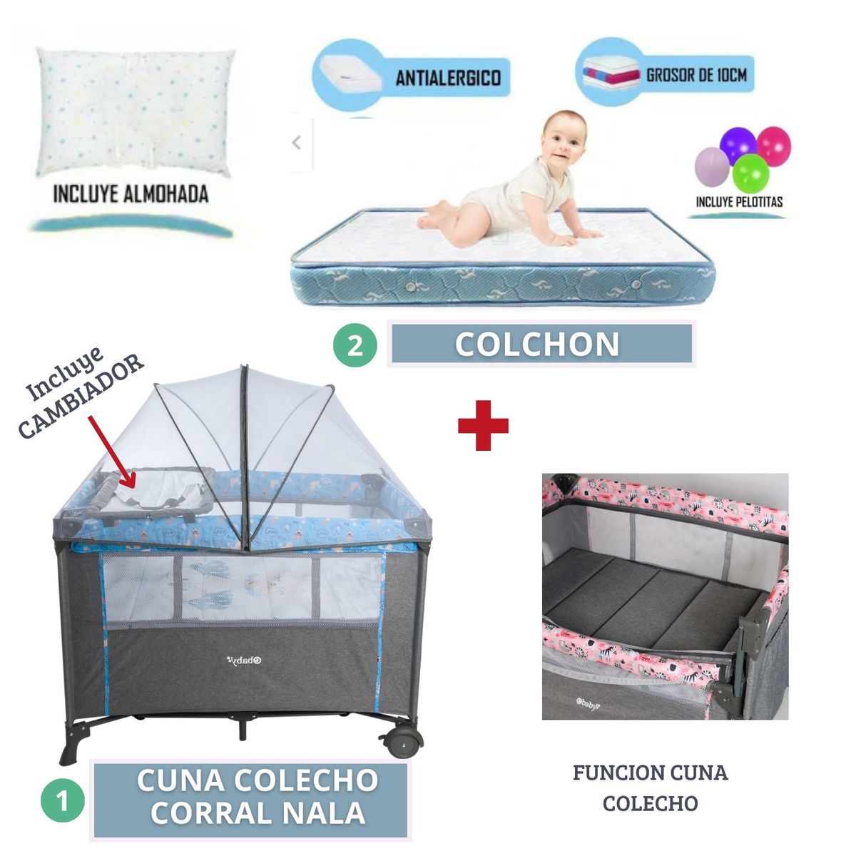 EBABY - Cuna Colecho NALA azul dark mas COLCHON