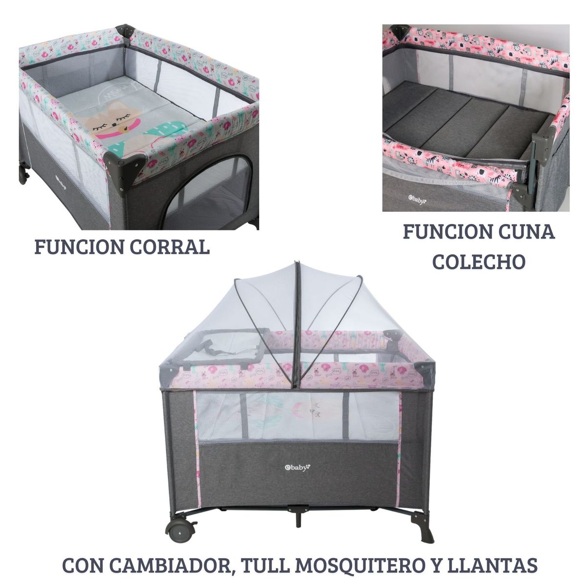 EBABY - Cuna Colecho NALA Rosado hot mas COLCHON