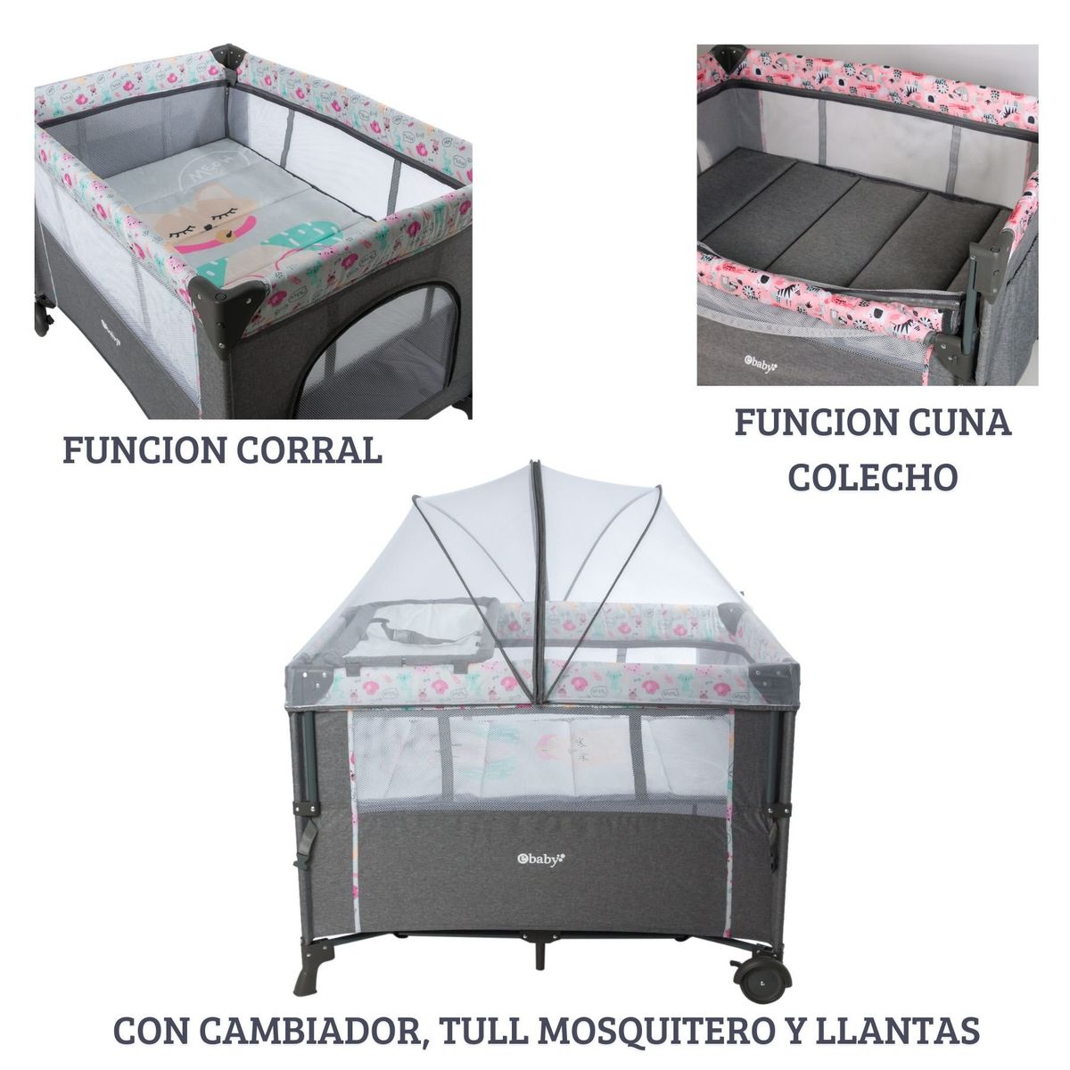 EBABY - Cuna Colecho NALA rosado light mas COLCHON
