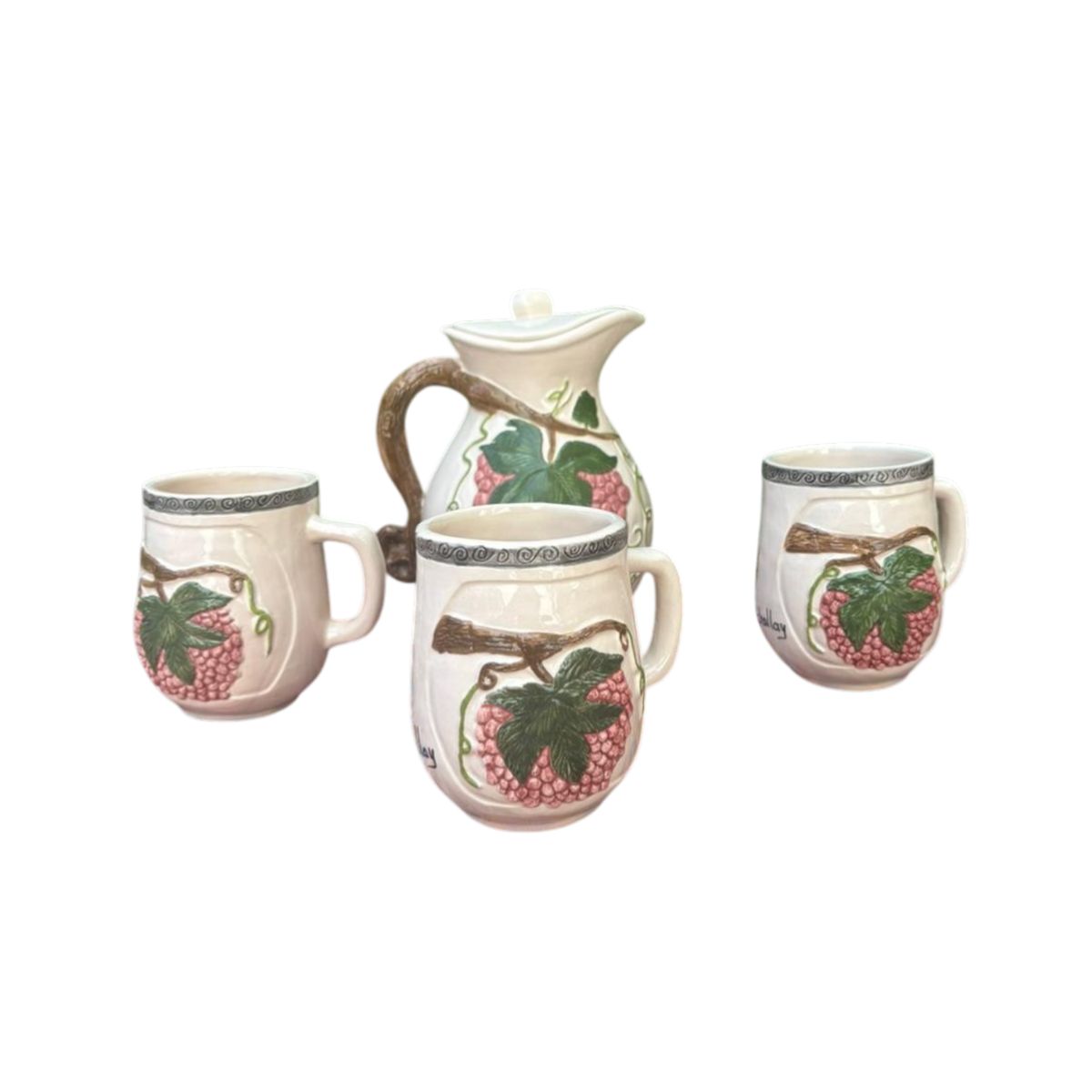 ACHALLAY ARTESANIA DE BARRO - Set de Jarra + 3 Tazas de Loza