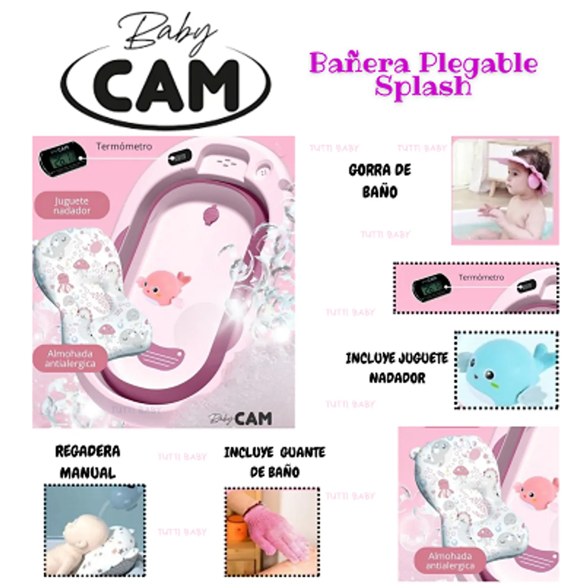 CAM - BAÑERA PLEGABLE PARA BEBE CON TERMÒMETRO - ROSADO
