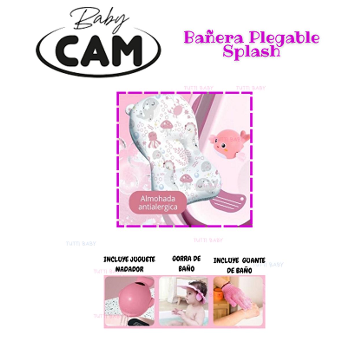 CAM - BAÑERA PLEGABLE PARA BEBE CON TERMÒMETRO - ROSADO