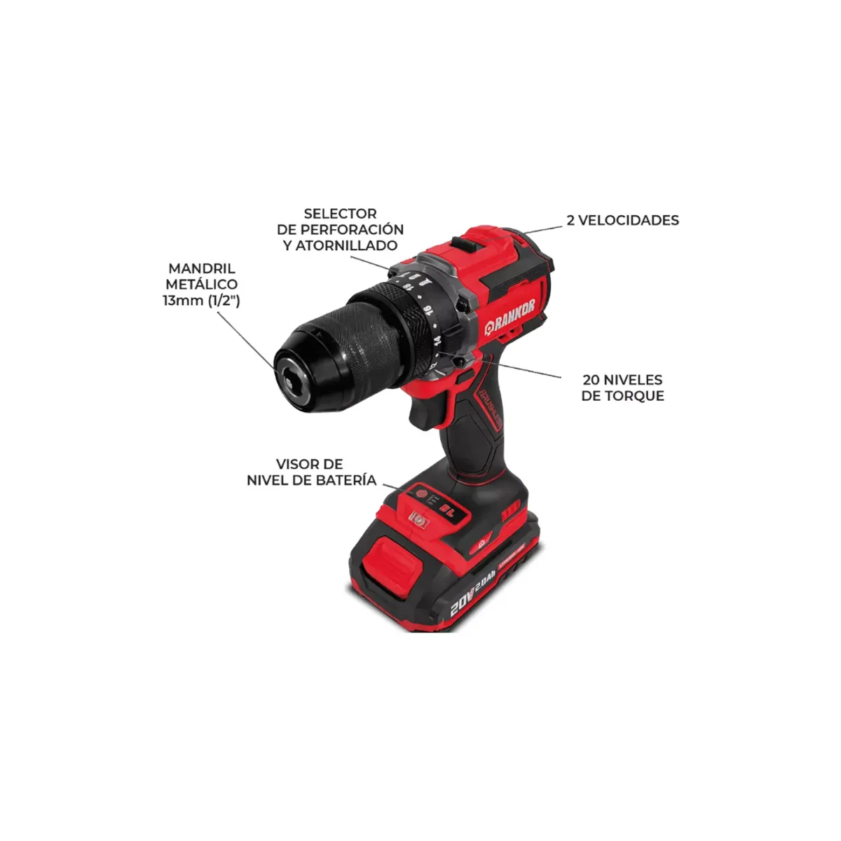RANKOR - Taladro Percutor Atornilla 12 De 20v Rankor 70nm Brushless