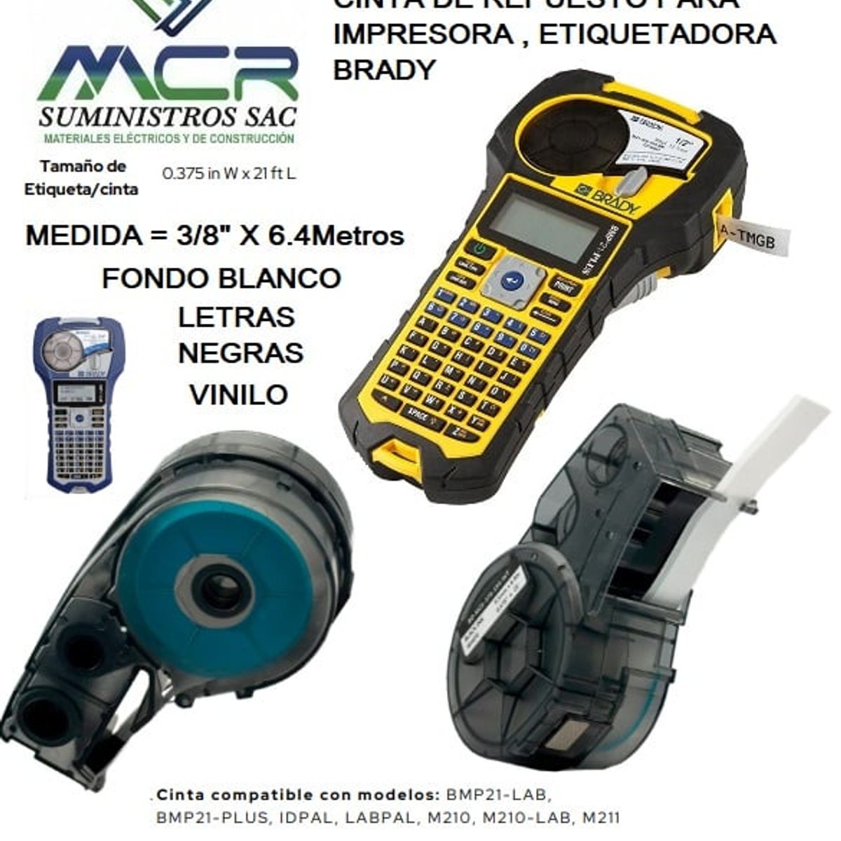 GENERICO - CINTA BLANCO DE 9.5MM O 3 /8 X 6.4M DE LARGO PARA ETIQUETADOR BRADY